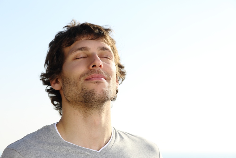 Attractive Man Breathing Outdoor