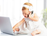 Baby Girl With Computer Laptop,  Mobile Phone